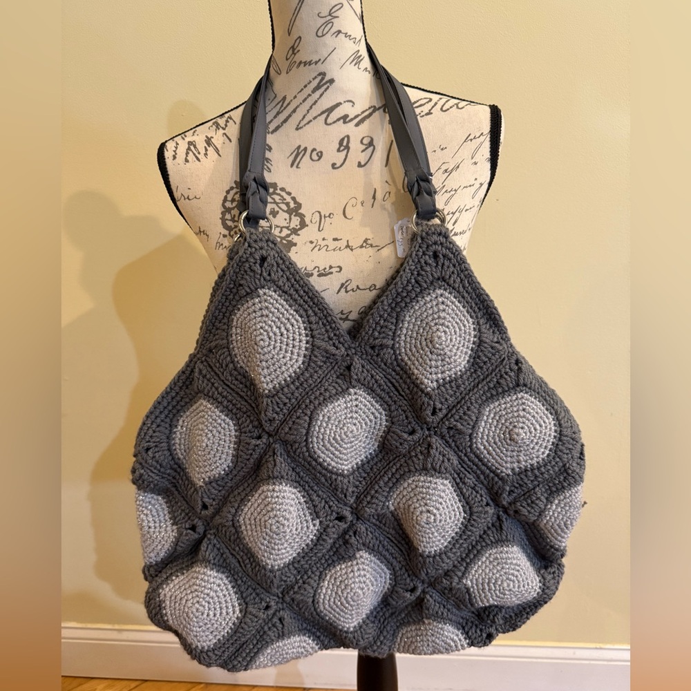 Gray and silver gray Crochet Tote Bag